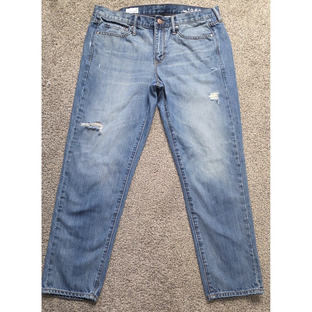 Gap 1969 Jeans Size 31 Sexy Boyfriend Distressed Denim Straight Medium Wash